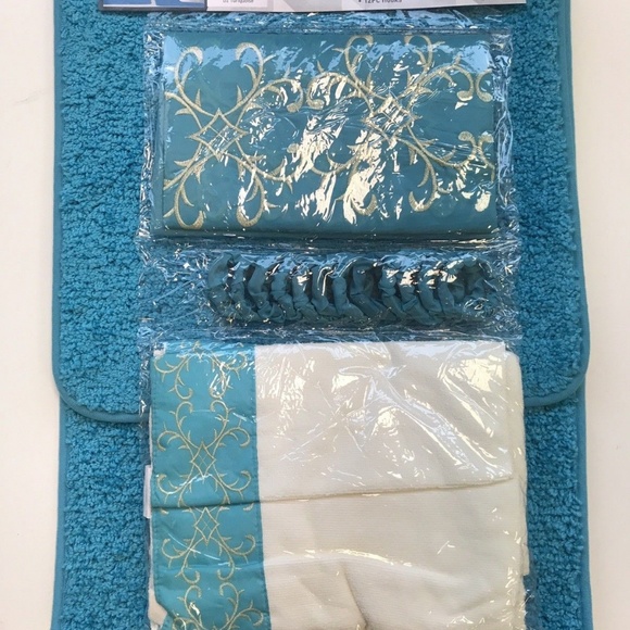 18 Pieces Shaggy TURQUOISE Bathroom Sets - Picture 2 of 4